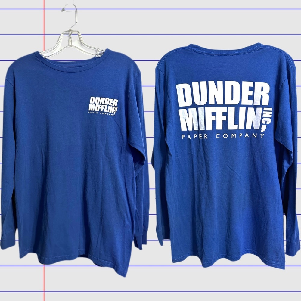 Dunder Mifflin Unisex M Long Sleeve Graphic T-shirt Crew Neck Blue